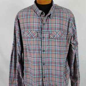 Columbia Omni-Shade 2XT Vented Long Roll Tab Sleeve Blue Pink Plaid